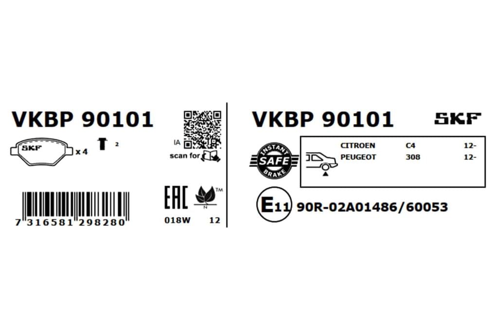 Jogo de 4 pastilhas de travão SKF ref. VKBP 90101